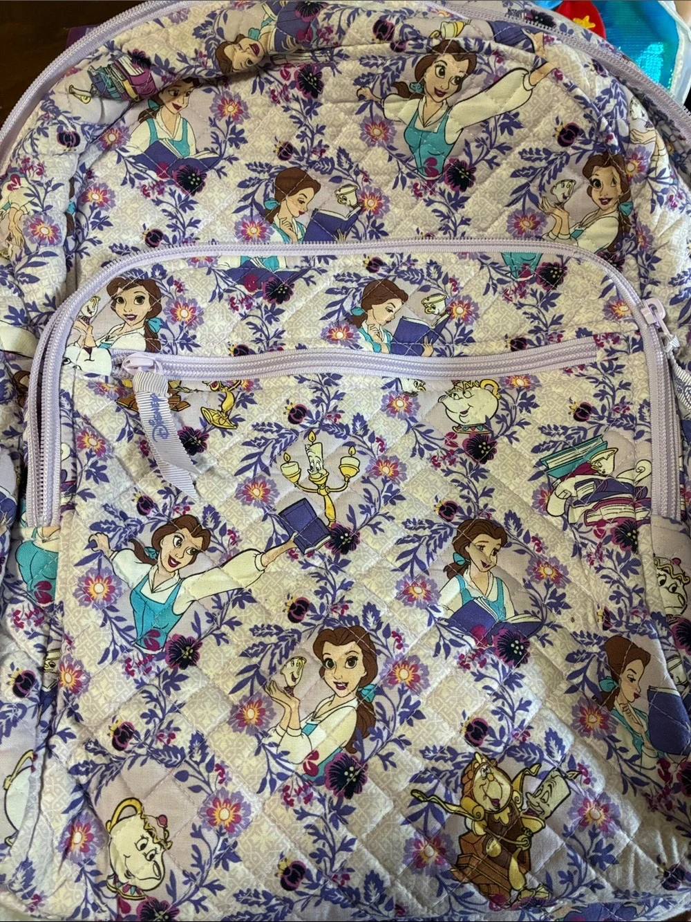 Vera Bradley Lavender Belle Quilted Backpack with Floral Character Print